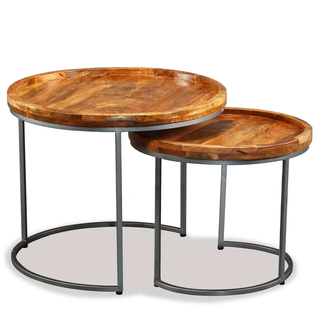 Side Table Set Industrial Vintage Solid Mango Wood 2 Pieces
