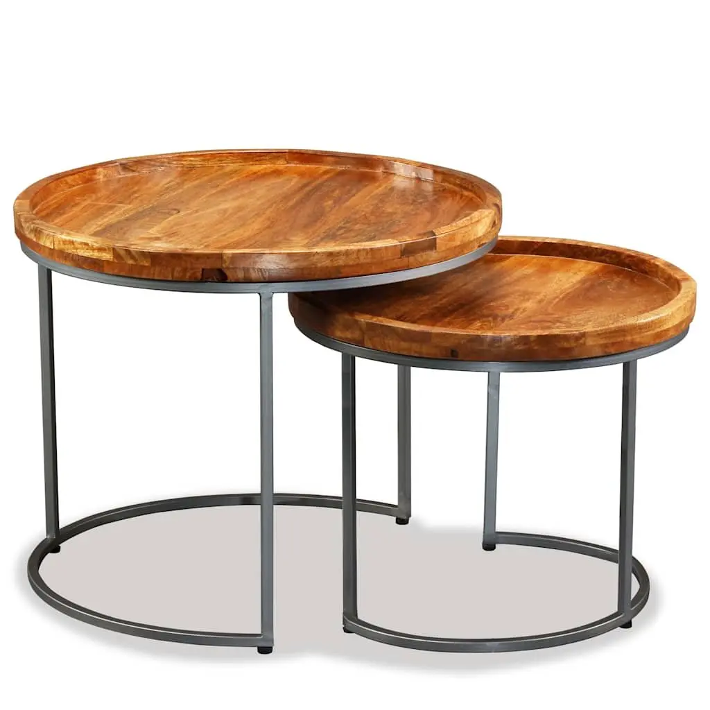Side Table Set Industrial Vintage Solid Mango Wood 2 Pieces