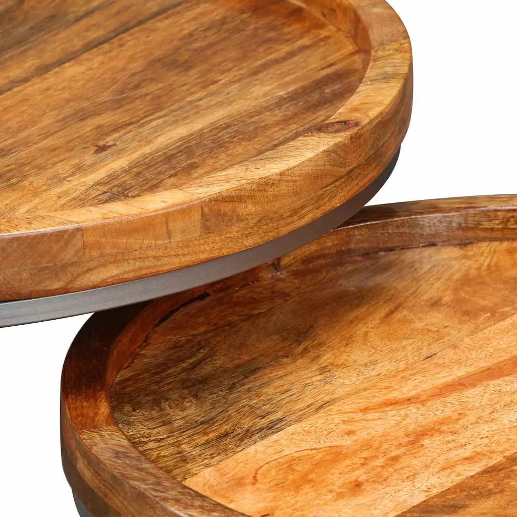Side Table Set Industrial Vintage Solid Mango Wood 2 Pieces