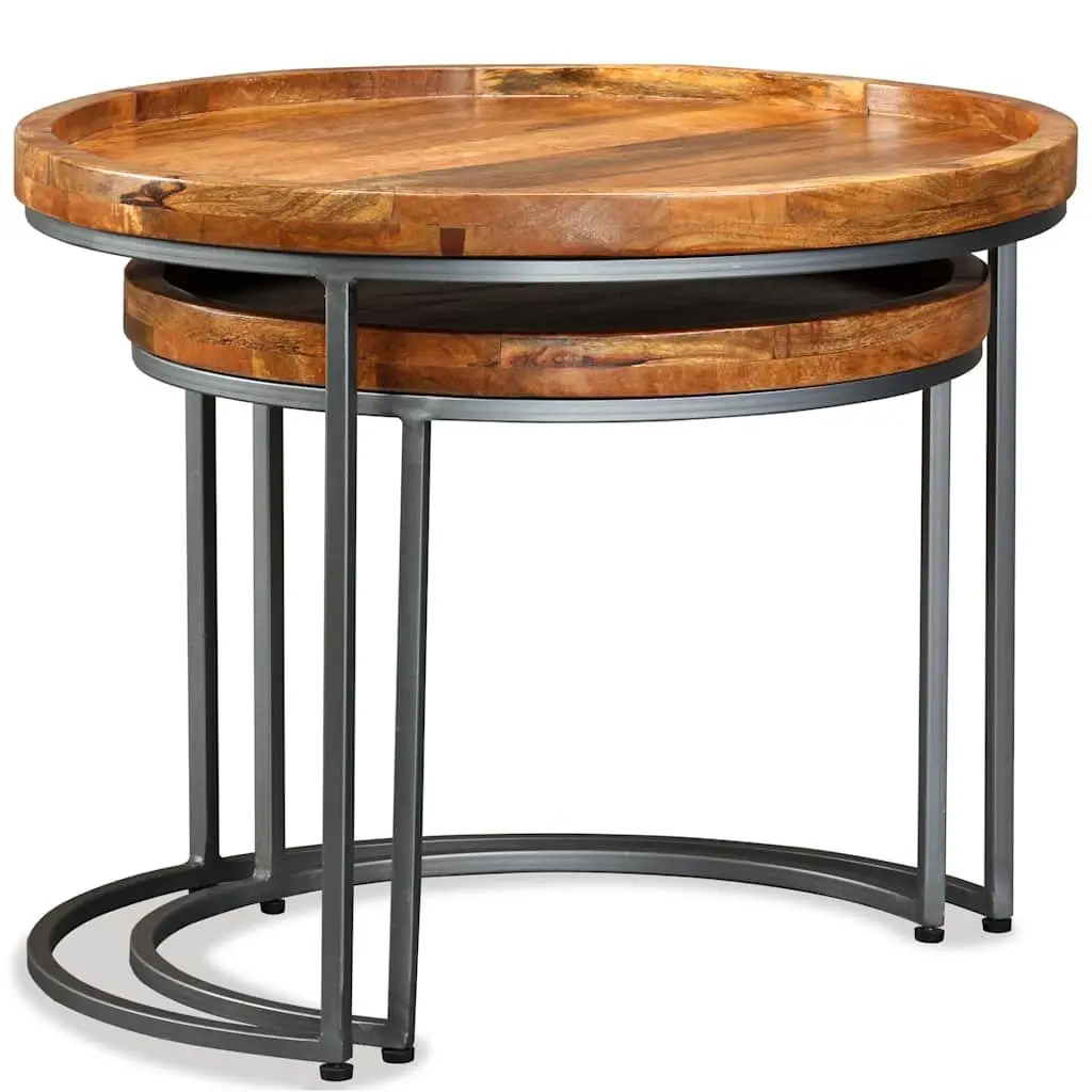 Side Table Set Industrial Vintage Solid Mango Wood 2 Pieces