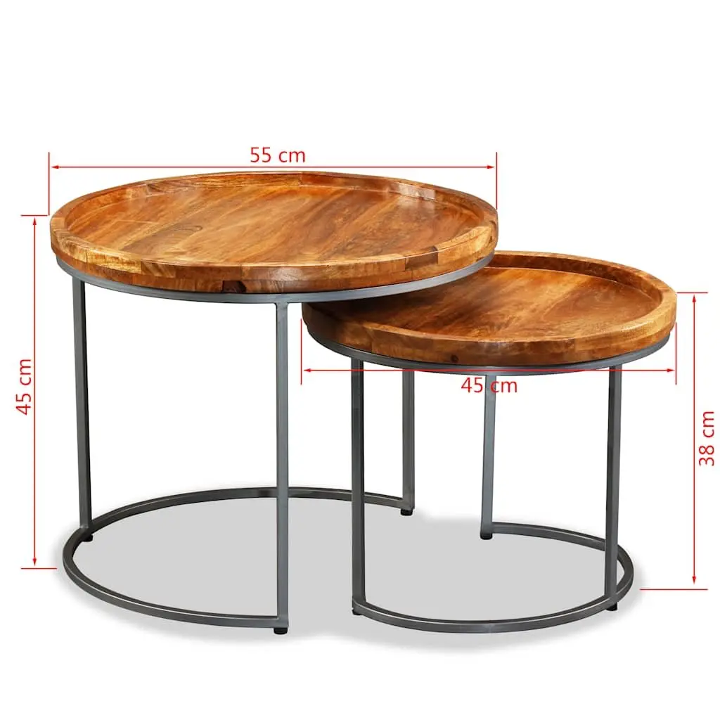 Side Table Set Industrial Vintage Solid Mango Wood 2 Pieces