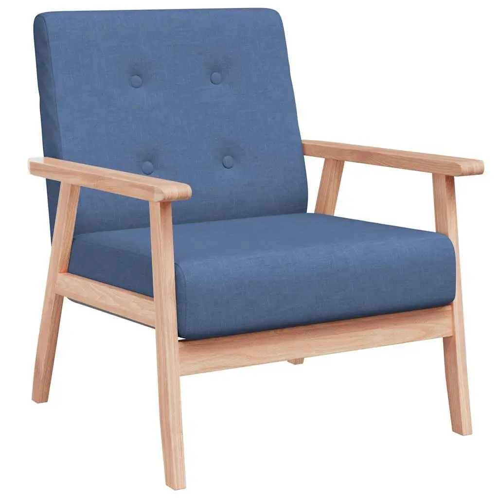 Armchair Blue Fabric Upholstered Lounge Chair with Wooden Frame for Living Room