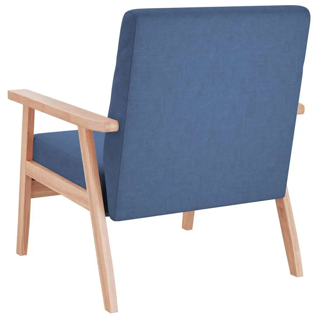 Armchair Blue Fabric Upholstered Lounge Chair with Wooden Frame for Living Room