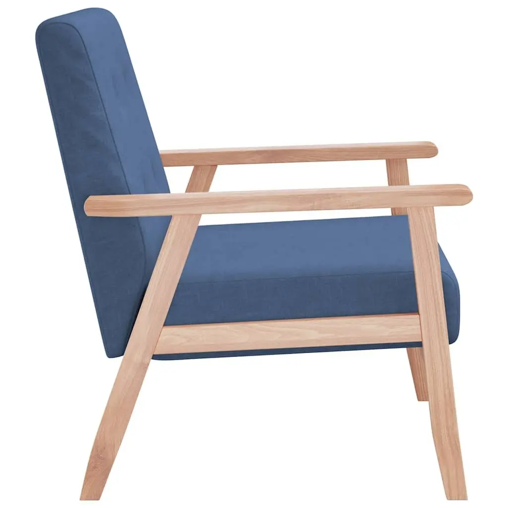 Armchair Blue Fabric Upholstered Lounge Chair with Wooden Frame for Living Room