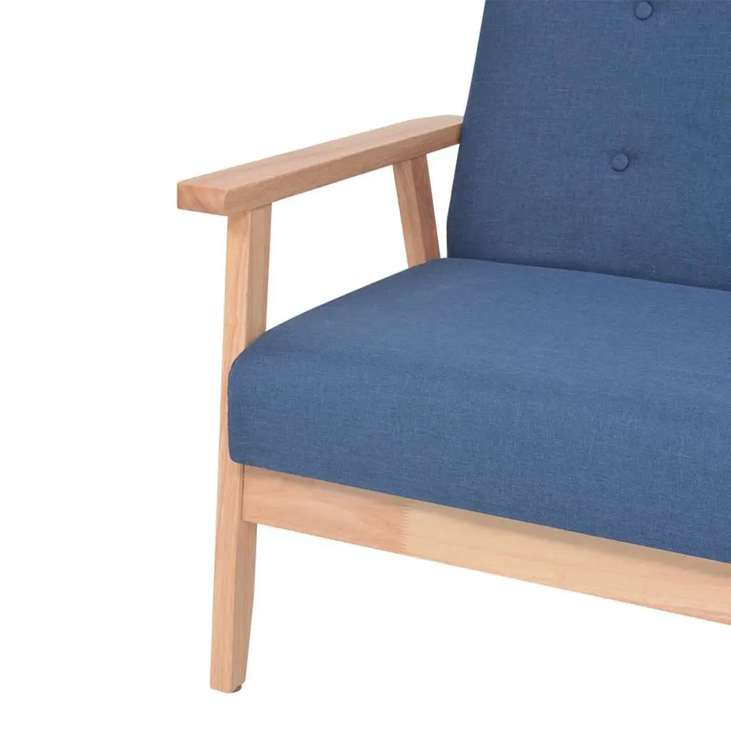Armchair Blue Fabric Upholstered Lounge Chair with Wooden Frame for Living Room