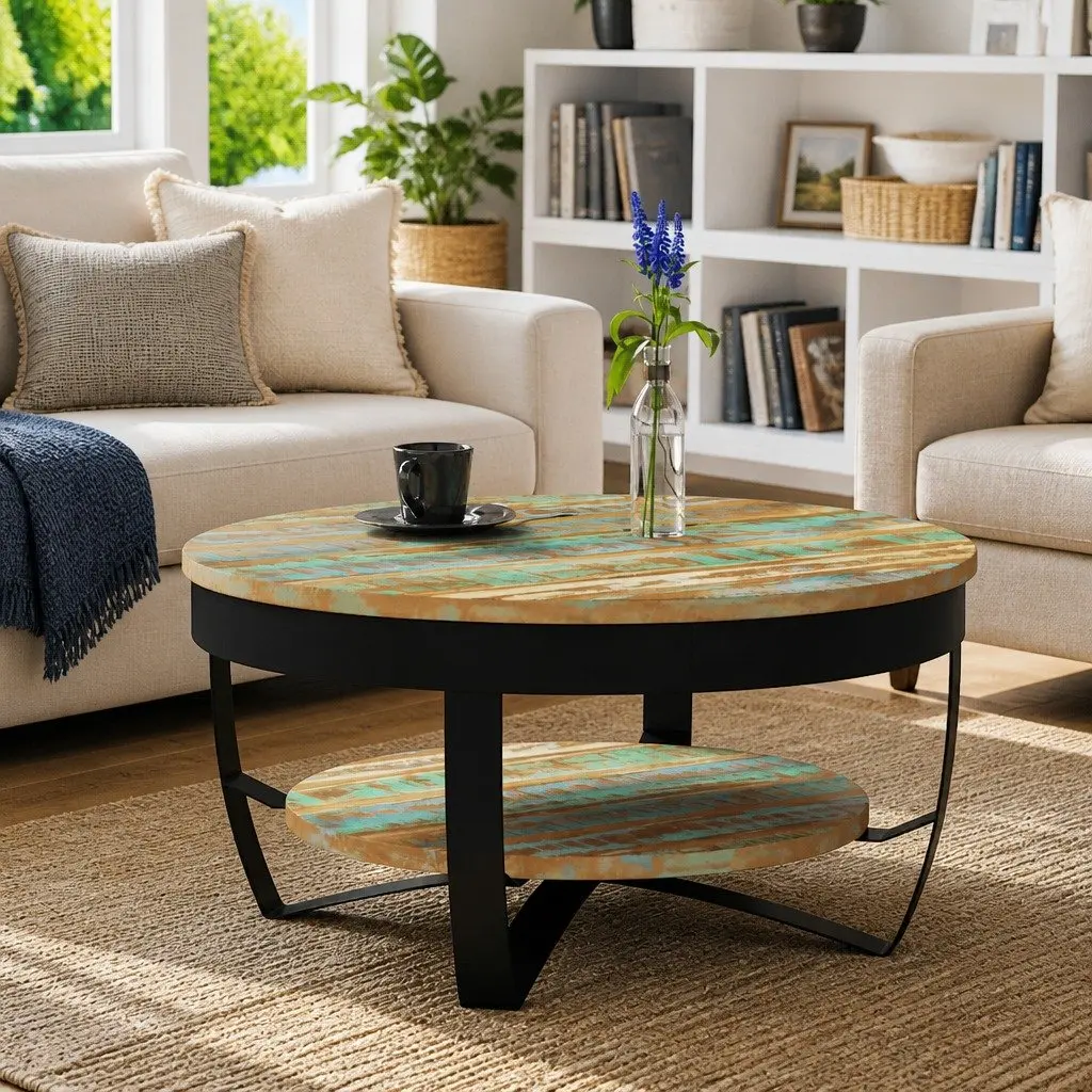 Coffee Table Handmade Solid Reclaimed Wood Industrial Vintage Style 65 cm