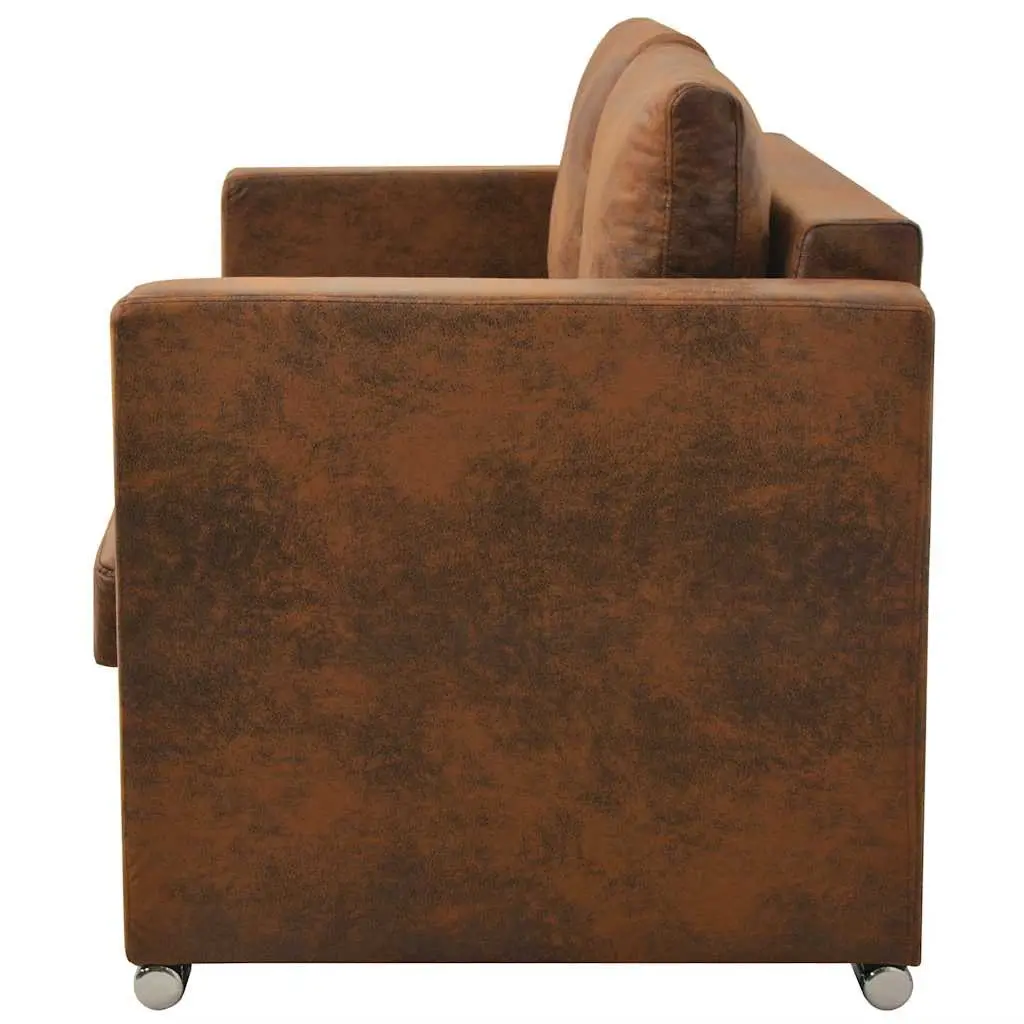 2-Seater Sofa Brown Artificial Suede Modern Living Room Furniture Lounge Couch