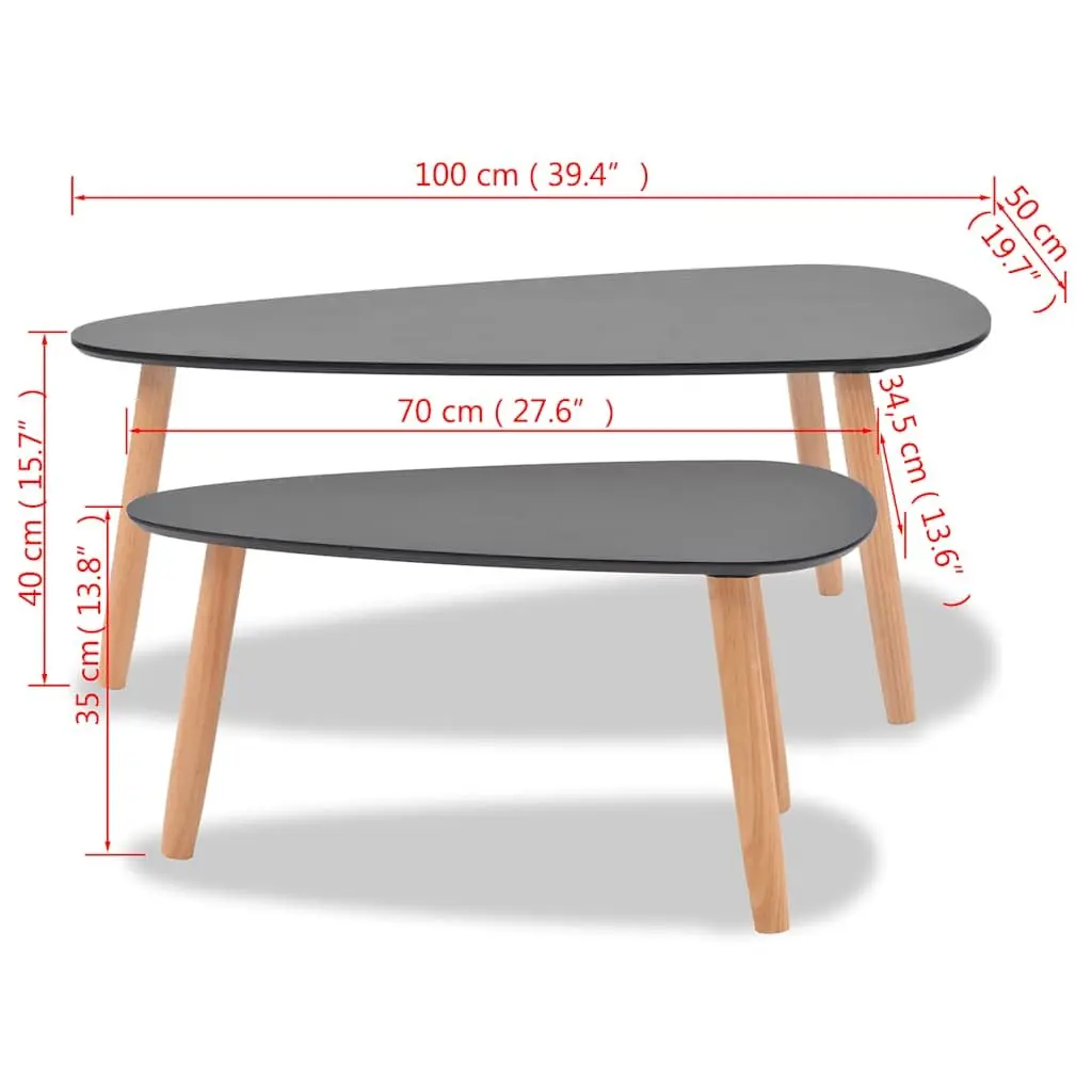 Coffee Table Set 2 Pieces Scandinavian Style Living Room Accent Furniture Black