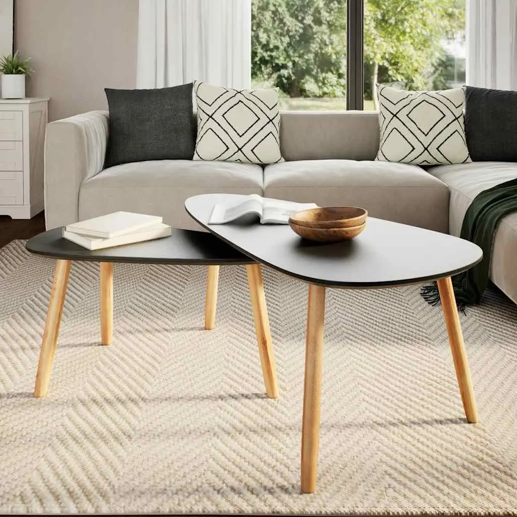 Coffee Table Set 2 Pieces Scandinavian Style Living Room Accent Furniture Black