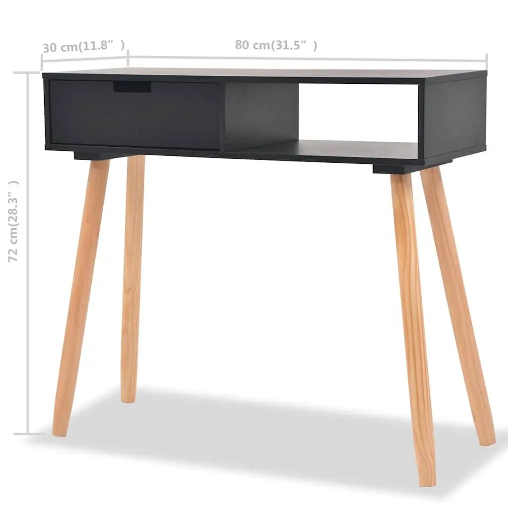 Black Console Table Solid Pinewood Accent End Table Living Room Furniture