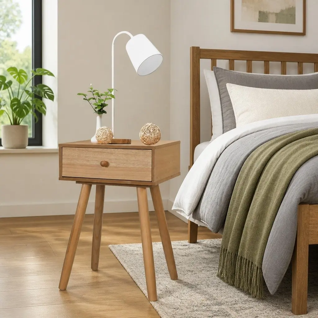 Solid Pinewood Retro Bedside Tables Compact Brown 40x30x61cm 2 Piece