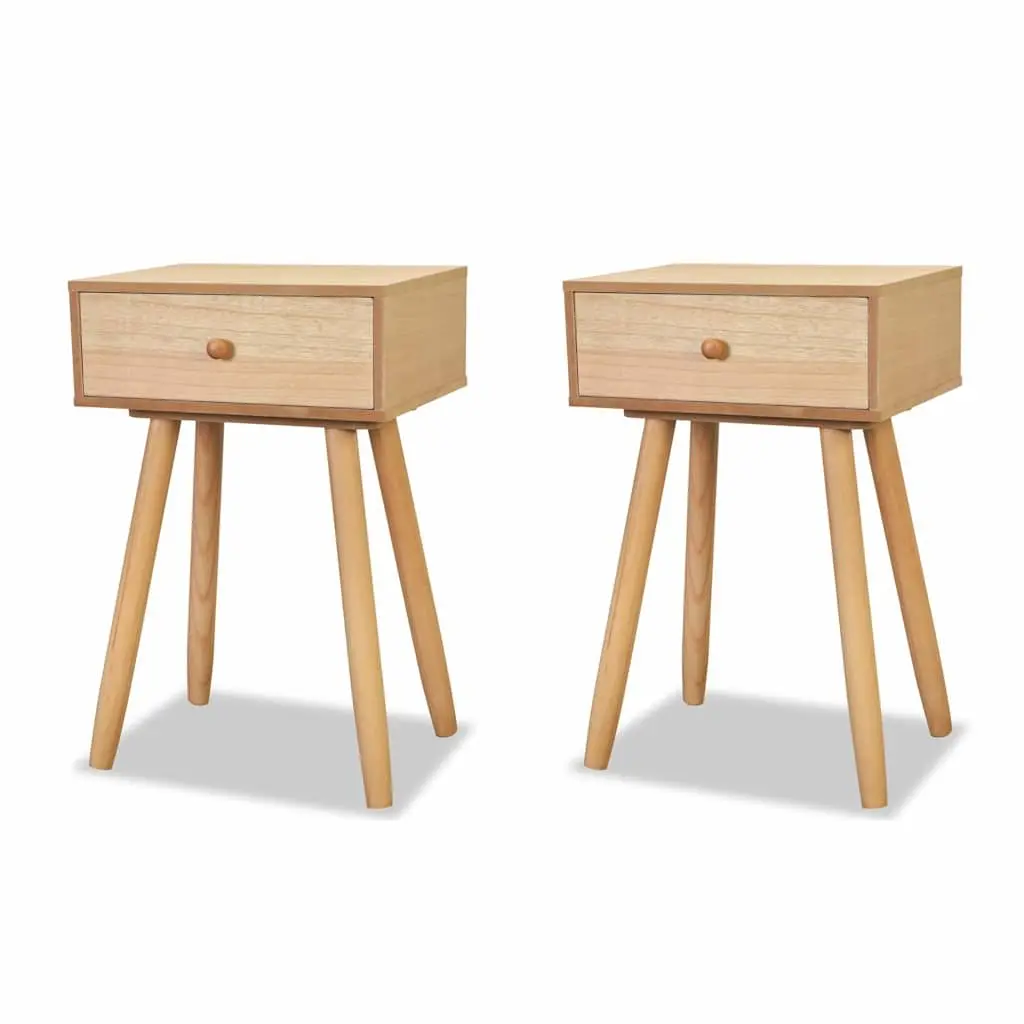 Solid Pinewood Retro Bedside Tables Compact Brown 40x30x61cm 2 Piece