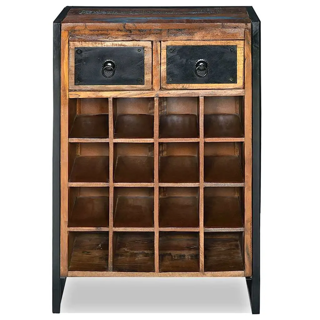 Wine Rack Industrial Style Reclaimed Wood 16 Bottle Storage Cabinet