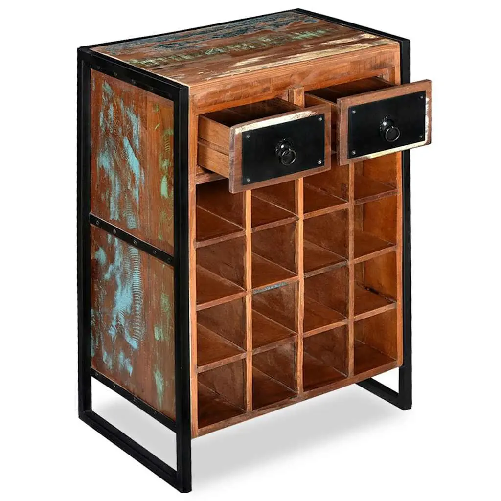 Wine Rack Industrial Style Reclaimed Wood 16 Bottle Storage Cabinet