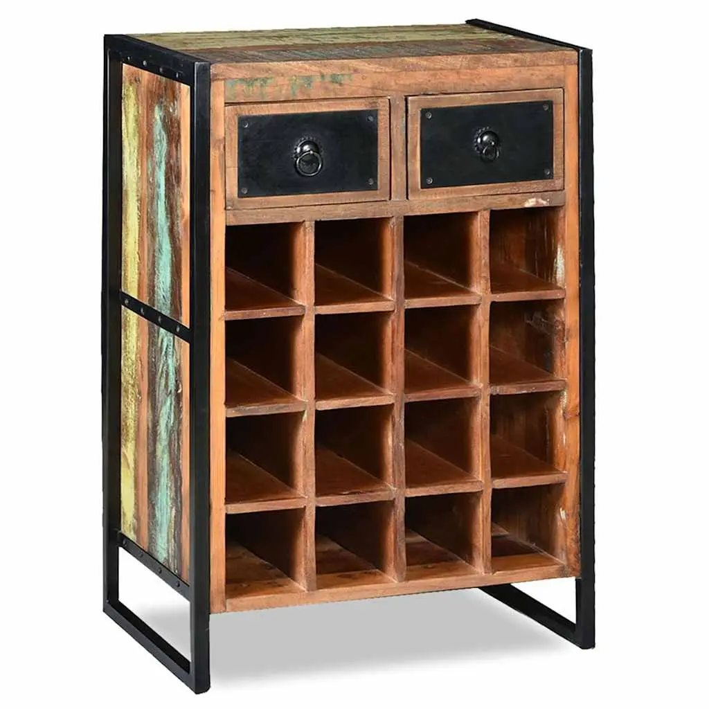 Wine Rack Industrial Style Reclaimed Wood 16 Bottle Storage Cabinet