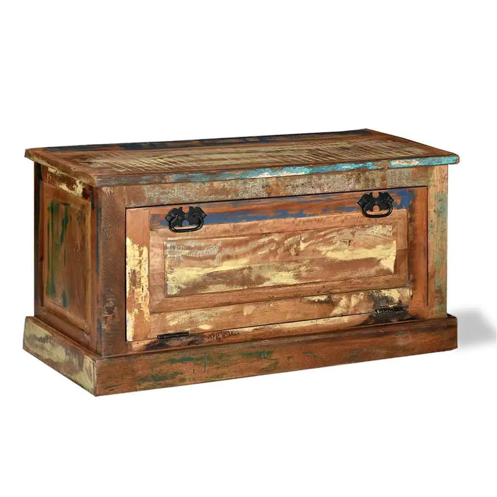 Shoe Storage Bench Solid Reclaimed Wood Entryway Hall Seating with Interior