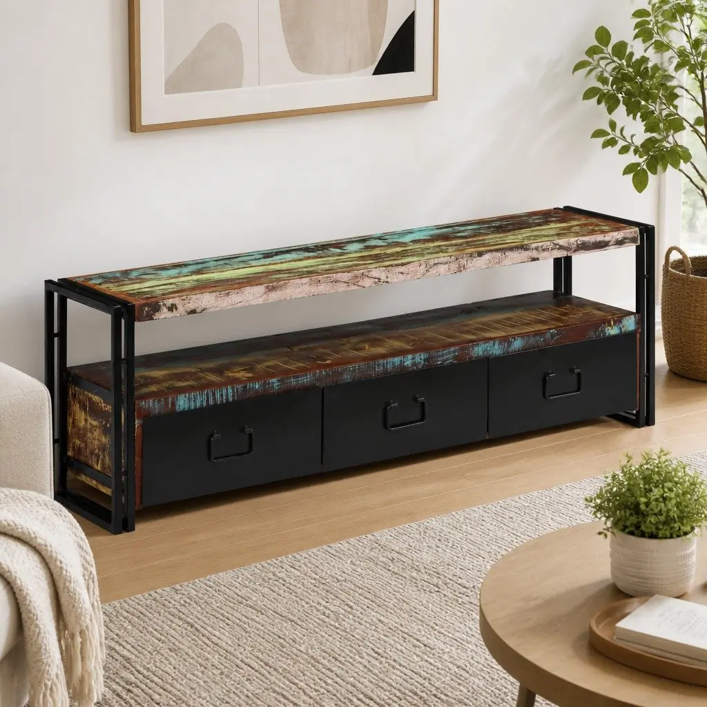 TV Cabinet Solid Reclaimed Wood Industrial Style 120 x 30 x 40 cm