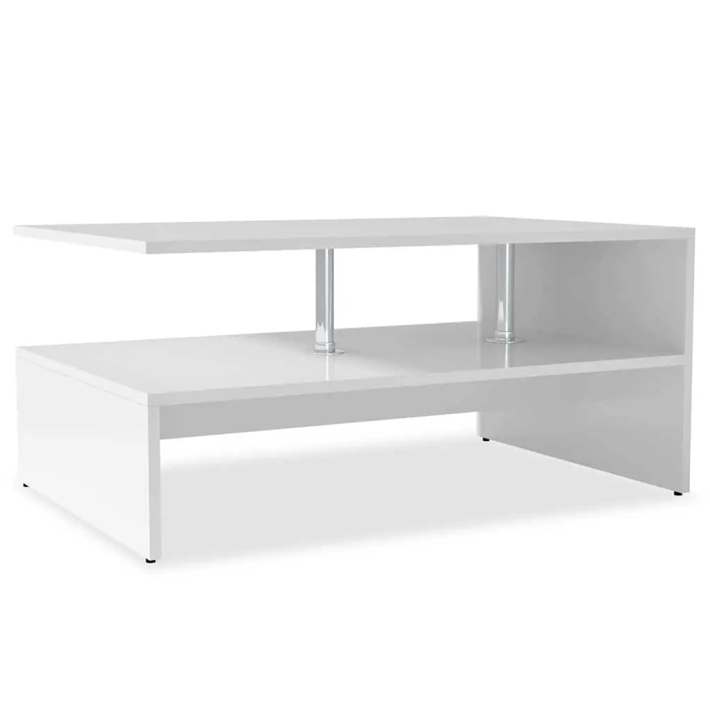 Coffee Table Two Shelf Design White Modern Living Room Accent Furniture Storage