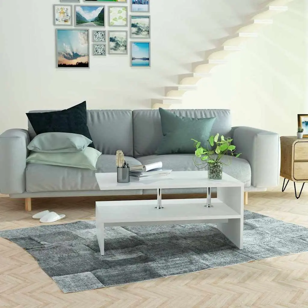 Coffee Table Two Shelf Design White Modern Living Room Accent Furniture Storage