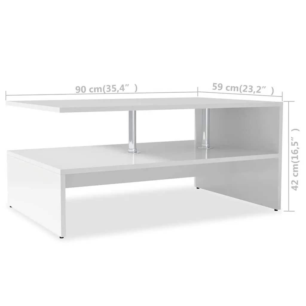 Coffee Table Two Shelf Design White Modern Living Room Accent Furniture Storage