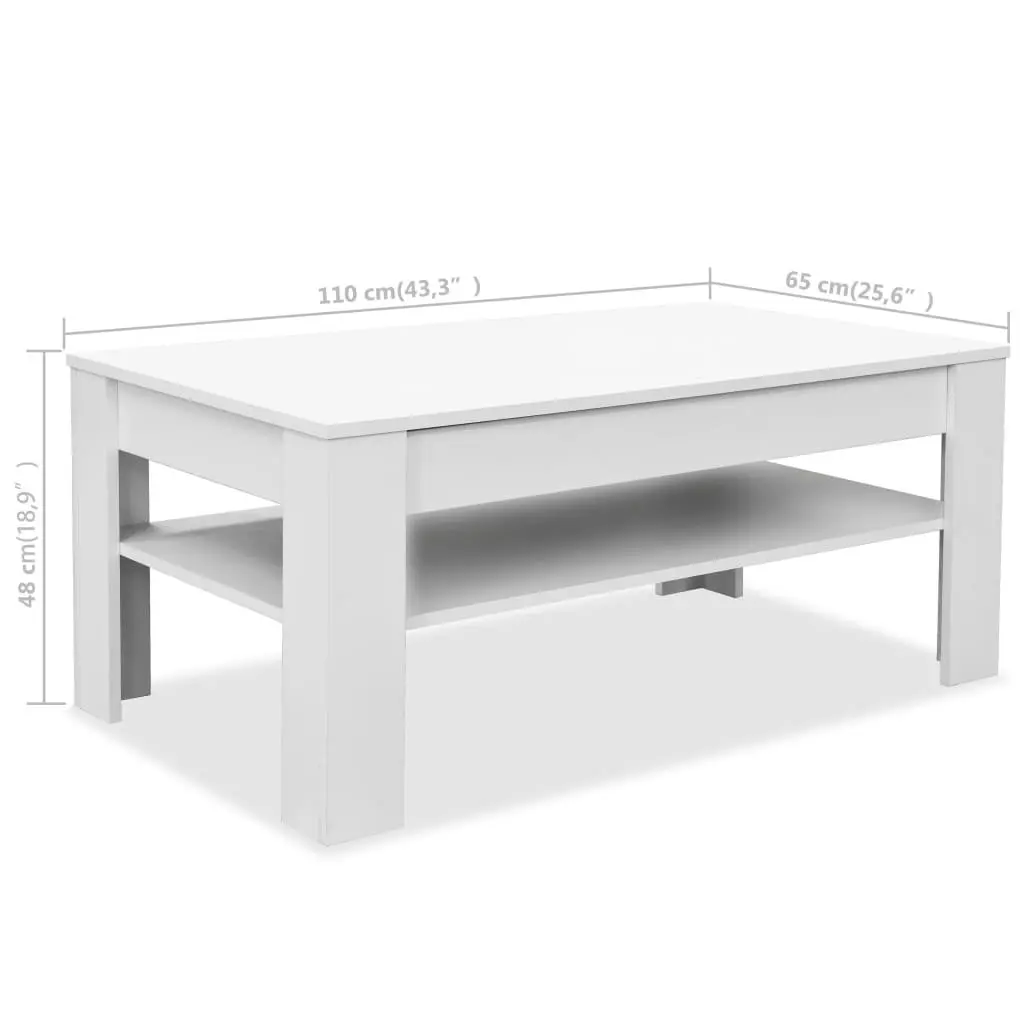 White Coffee Table with Storage Drawer Lower Shelf Modern Design Living Room