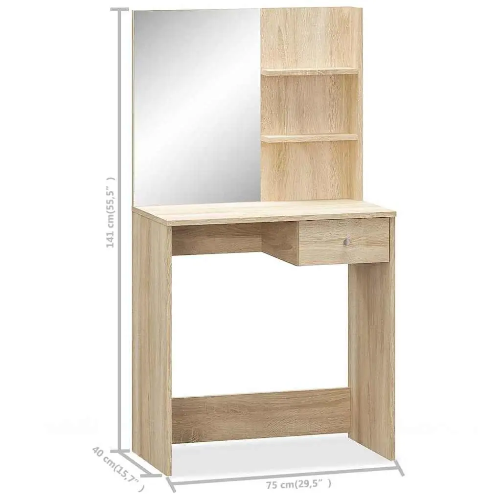 Dressing Table Engineered Wood Storage Drawer Shelving 75 x 40 x 141 cm