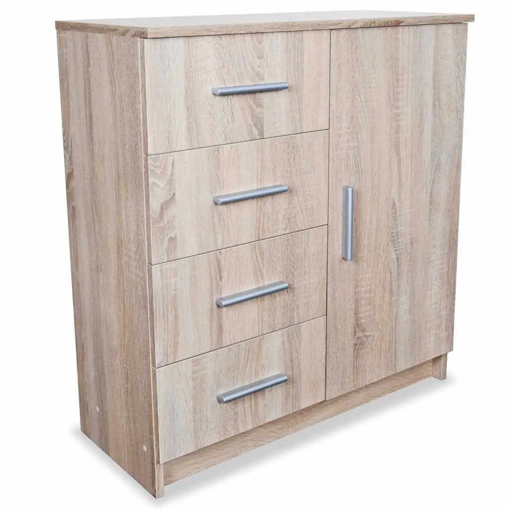 Engineered Wood Sideboard Storage Cabinet Brown Oak 4 Drawers 1 Compartment