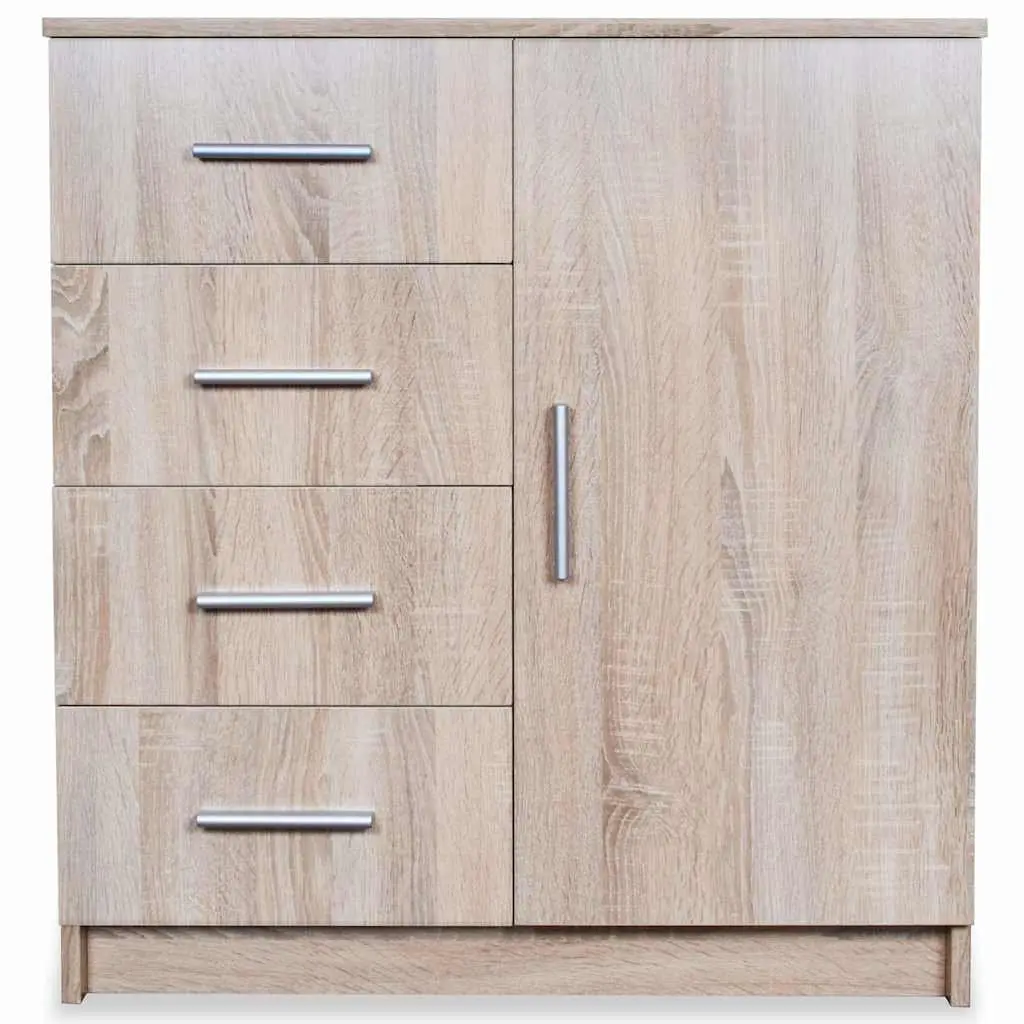 Engineered Wood Sideboard Storage Cabinet Brown Oak 4 Drawers 1 Compartment