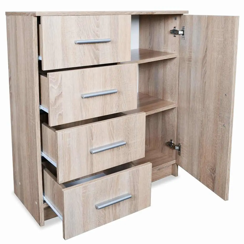 Engineered Wood Sideboard Storage Cabinet Brown Oak 4 Drawers 1 Compartment