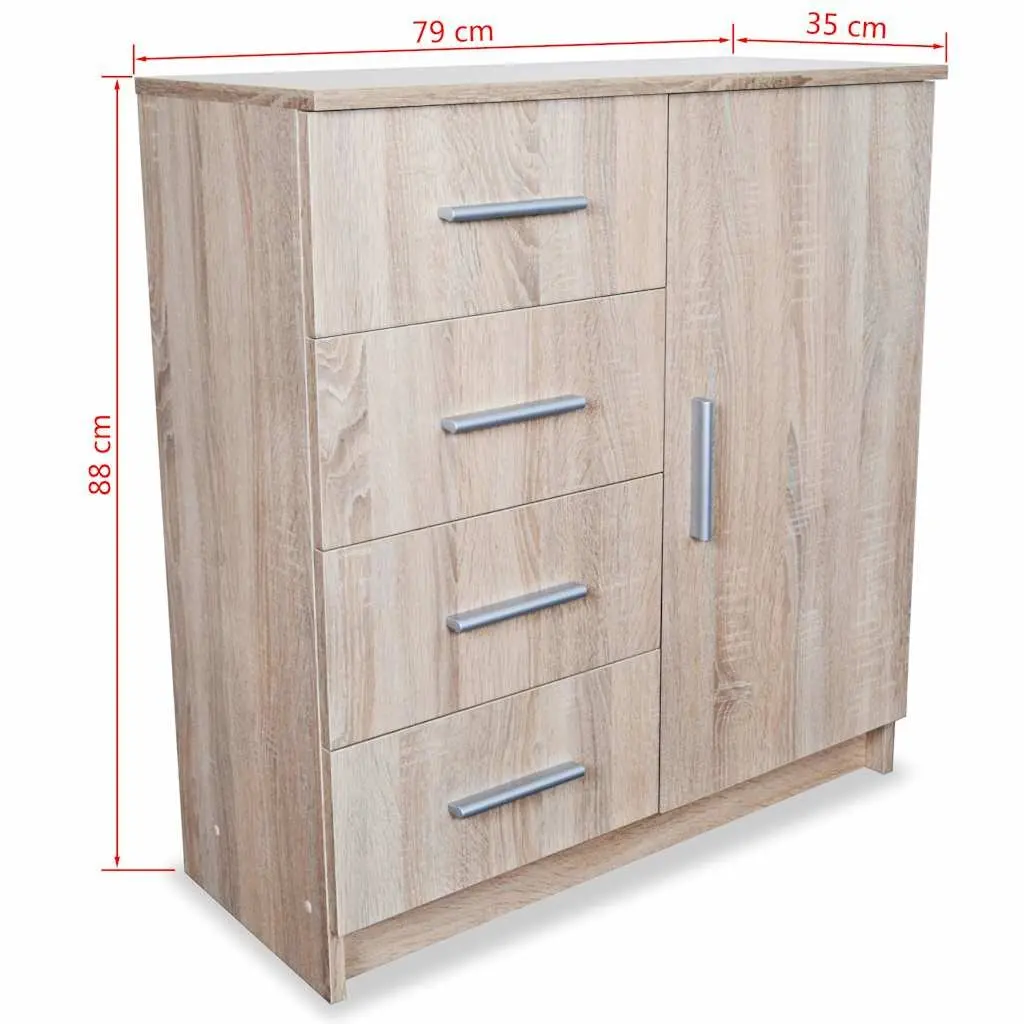 Engineered Wood Sideboard Storage Cabinet Brown Oak 4 Drawers 1 Compartment