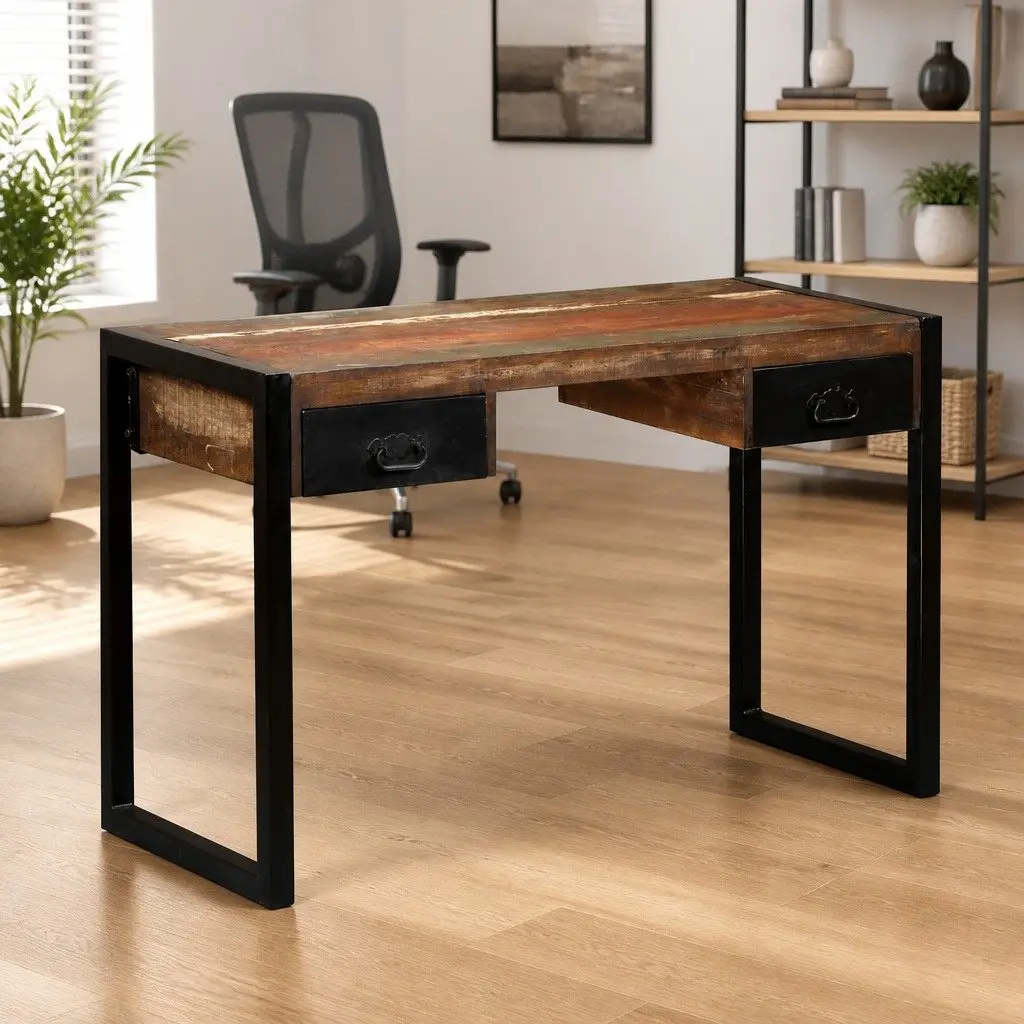 Desk Solid Reclaimed Wood Industrial Vintage 120W x 50D x 76H cm