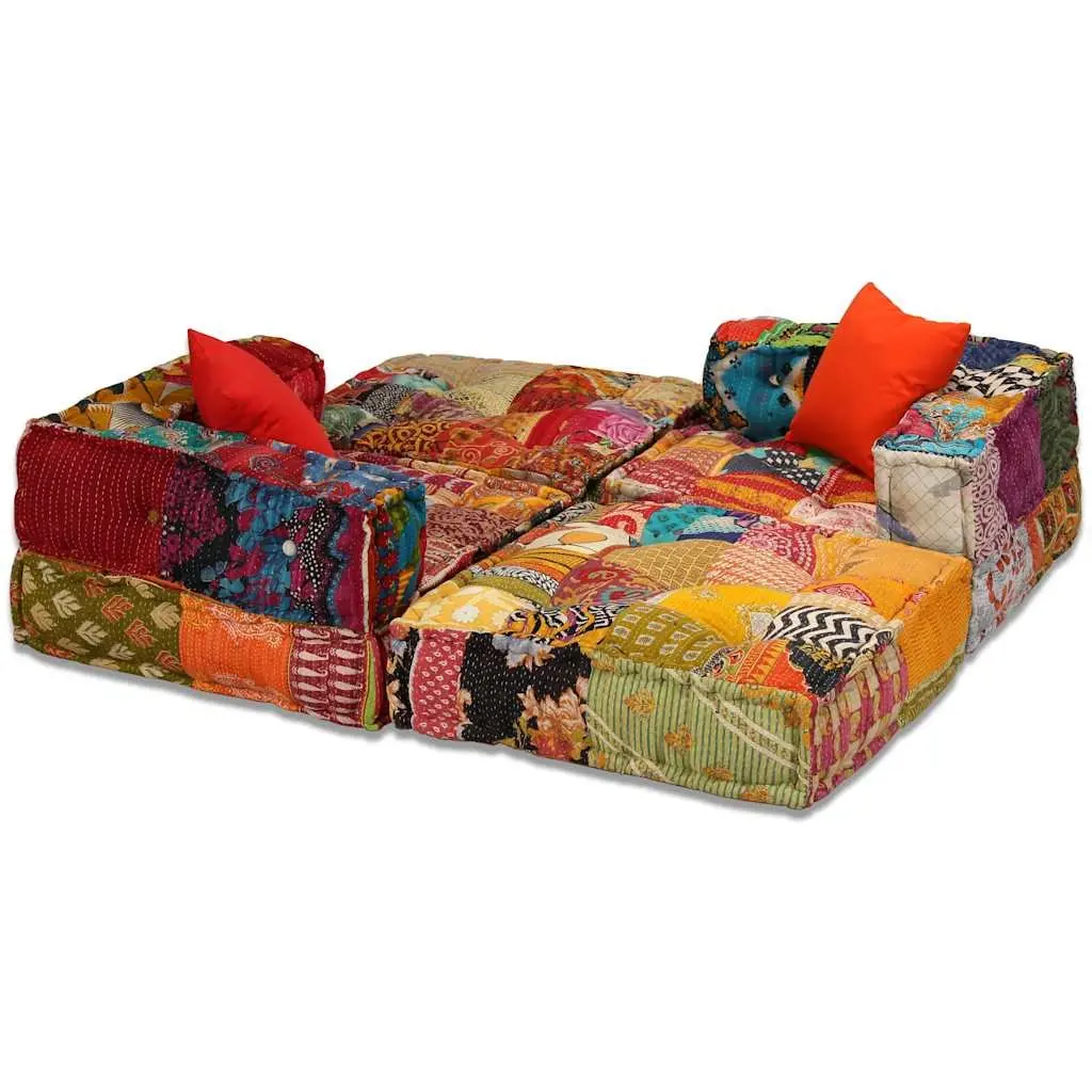 Modular Pouffe Patchwork Multicolour 3-Seater Sofa Bed Convertible Lounge