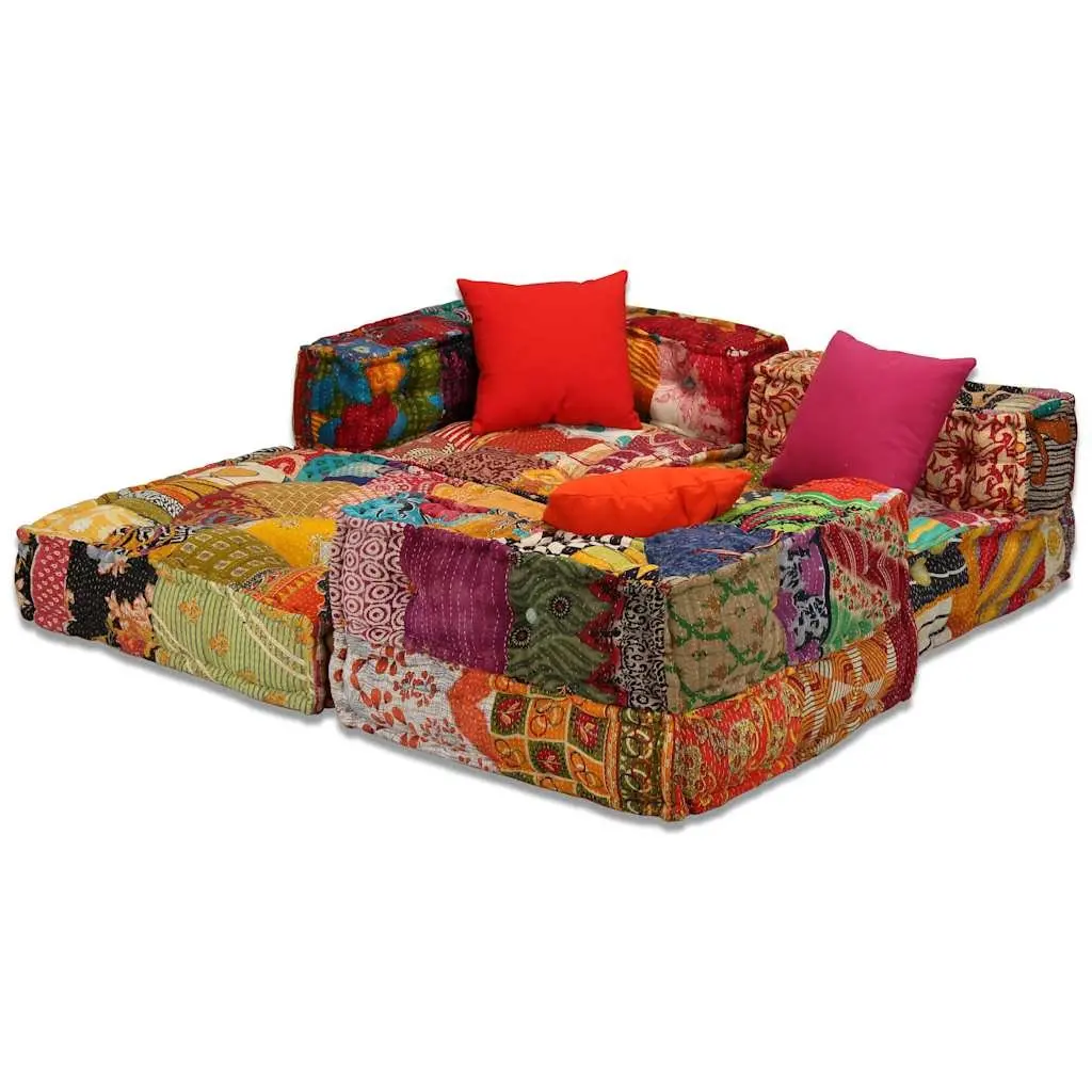 Modular Pouffe Patchwork Multicolour 3-Seater Sofa Bed Convertible Lounge