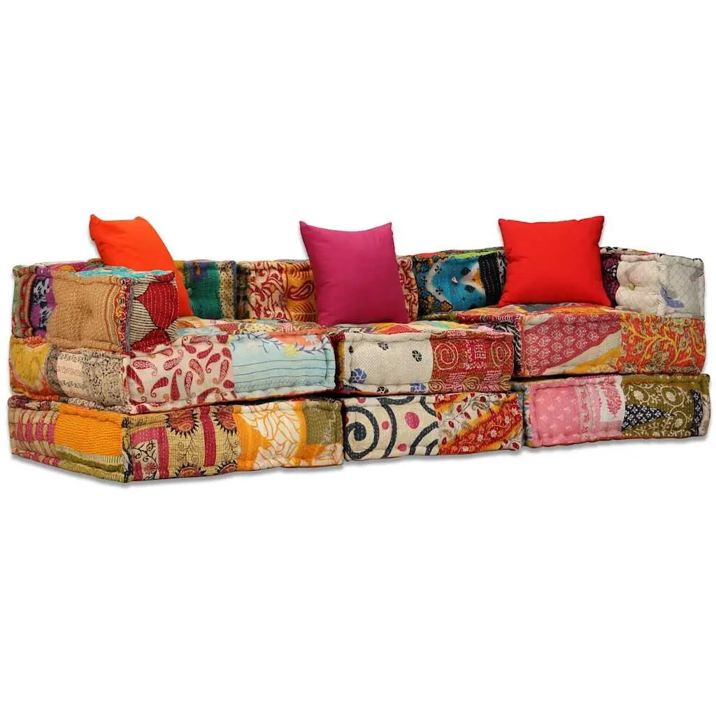 Modular Pouffe Patchwork Multicolour 3-Seater Sofa Bed Convertible Lounge