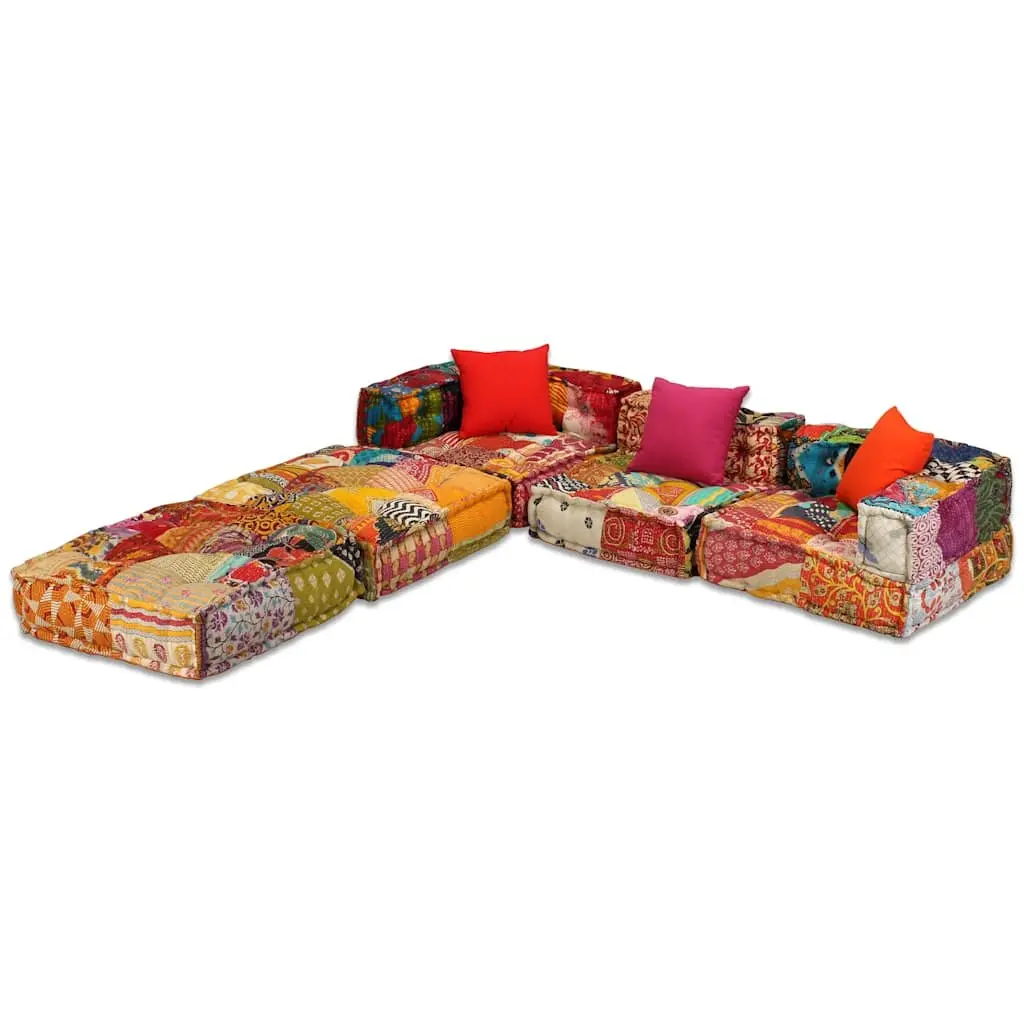 Modular Pouffe Patchwork Multicolour 3-Seater Sofa Bed Convertible Lounge
