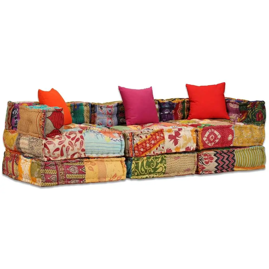 Modular Pouffe Patchwork Multicolour 3-Seater Sofa Bed Convertible Lounge