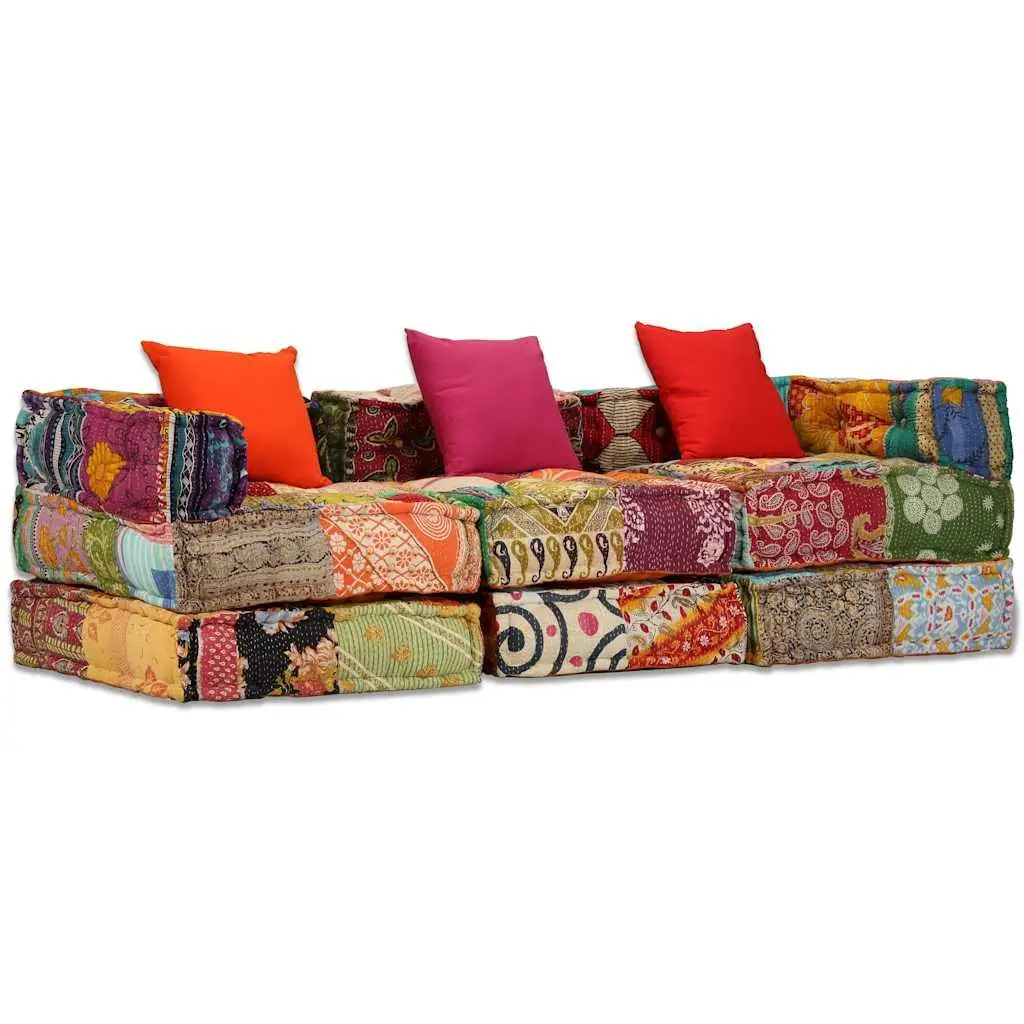 Modular Pouffe Patchwork Multicolour 3-Seater Sofa Bed Convertible Lounge