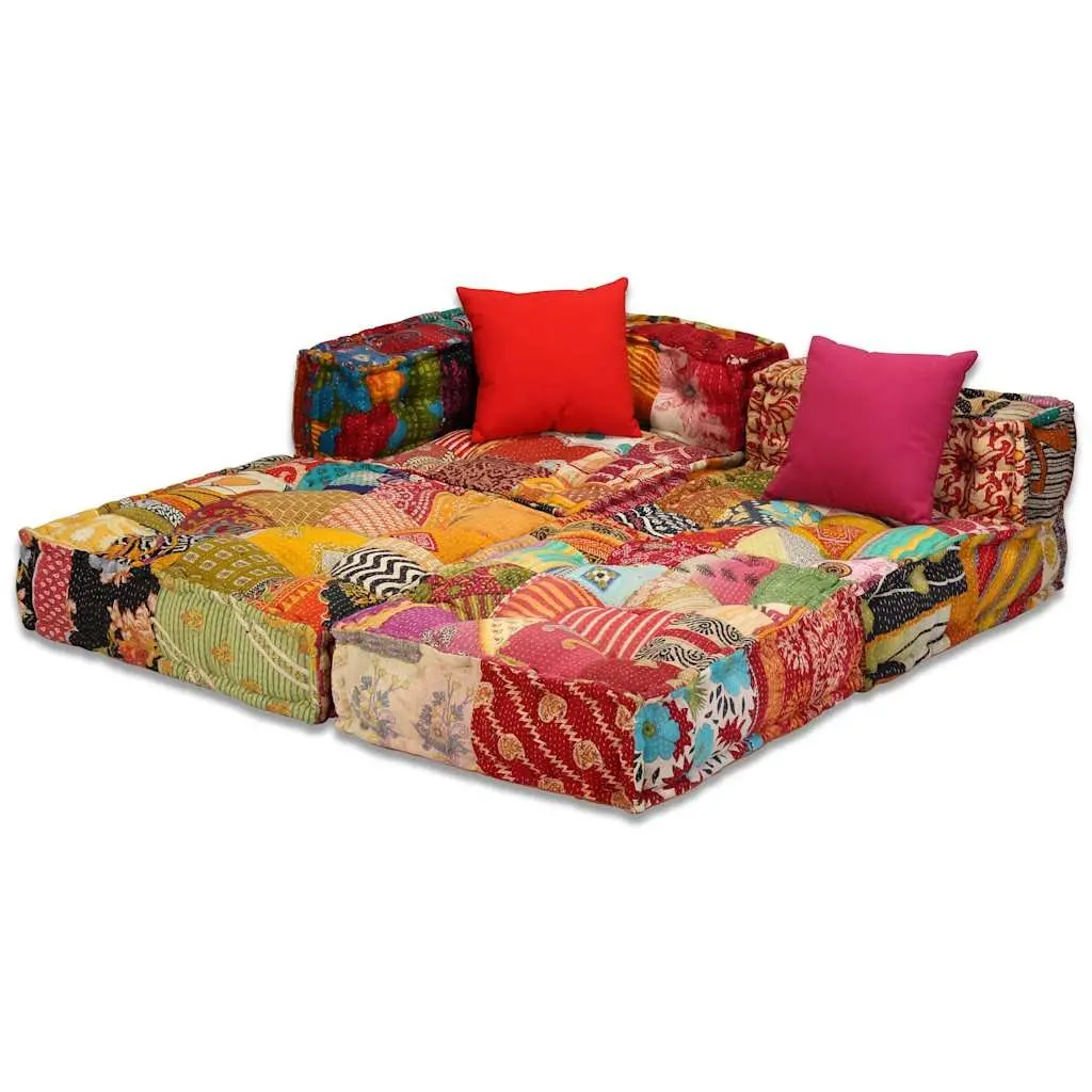 Modular Pouffe Patchwork Multicolour 3-Seater Sofa Bed Convertible Lounge