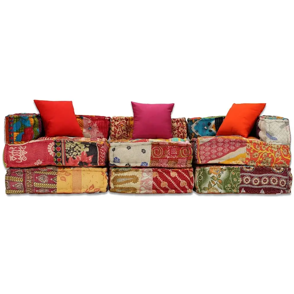 Modular Pouffe Patchwork Multicolour 3-Seater Sofa Bed Convertible Lounge