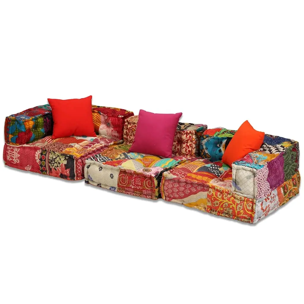 Modular Pouffe Patchwork Multicolour 3-Seater Sofa Bed Convertible Lounge