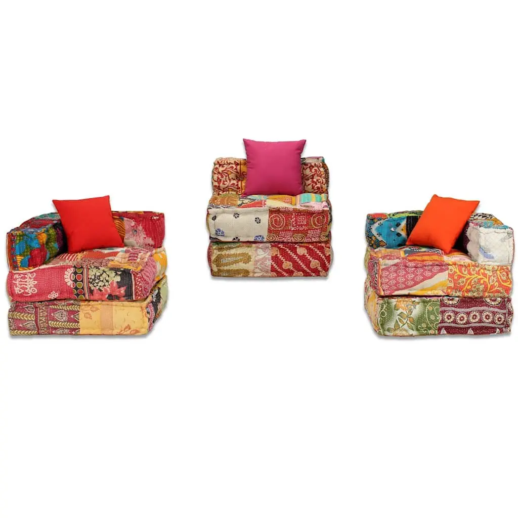 Modular Pouffe Patchwork Multicolour 3-Seater Sofa Bed Convertible Lounge