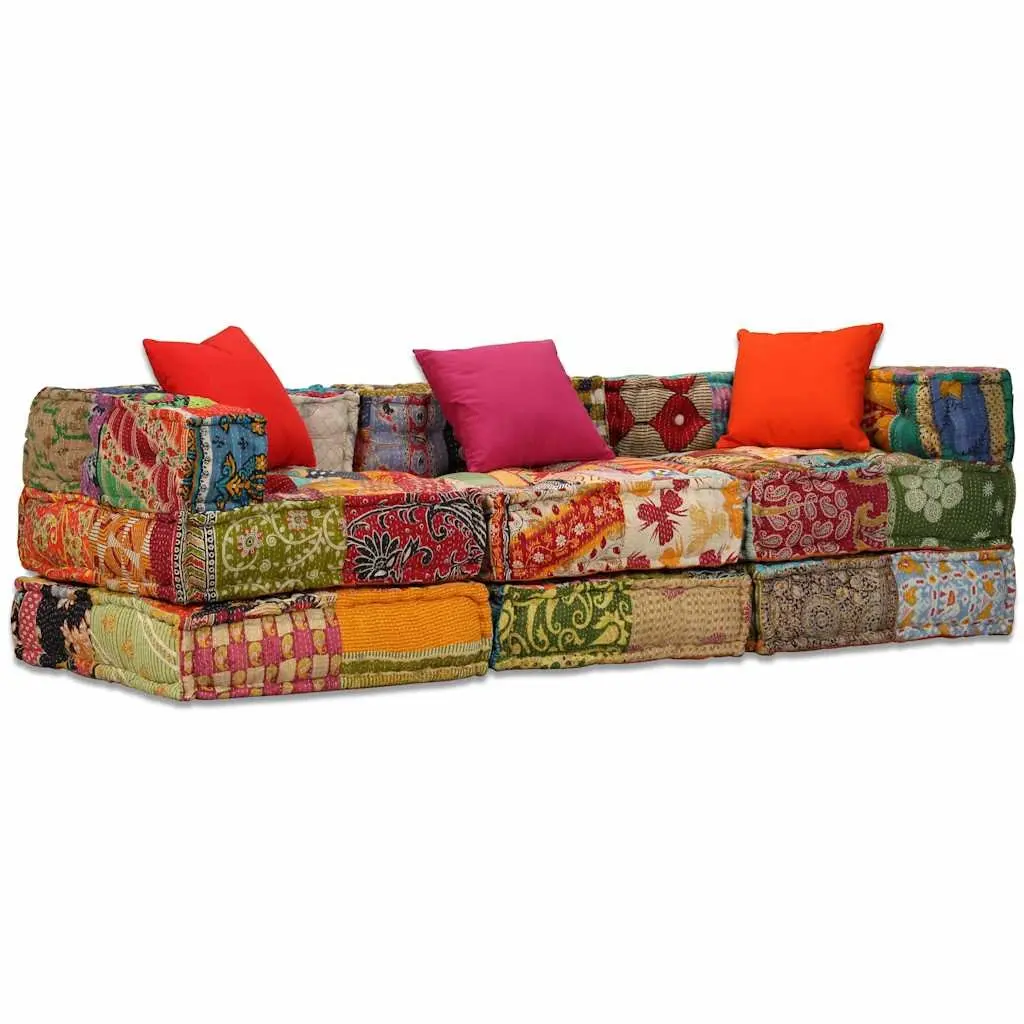 Modular Pouffe Patchwork Multicolour 3-Seater Sofa Bed Convertible Lounge