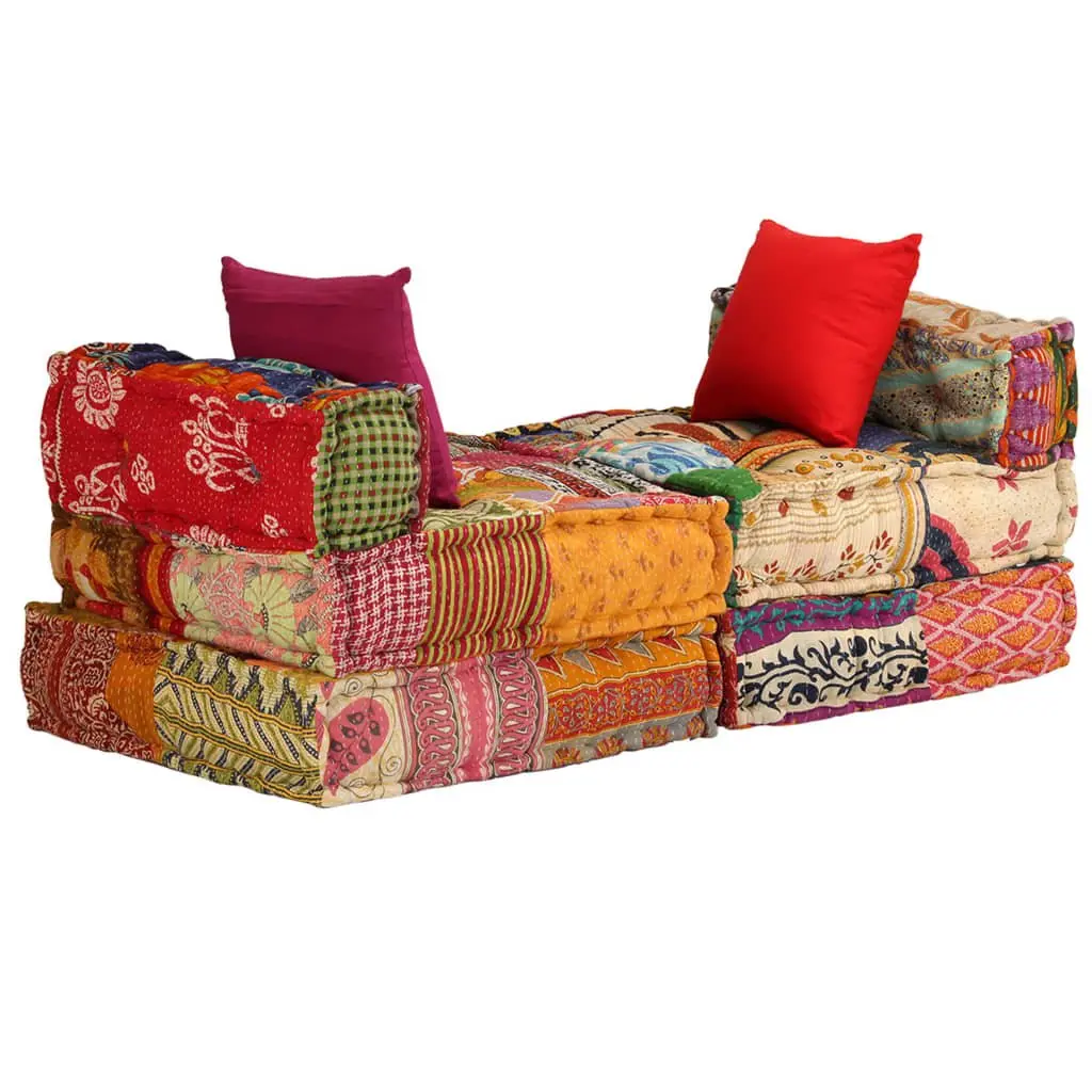 3-Seater Modular Pouffe Patchwork Multicolour Convertible Sofa Bed Lounger