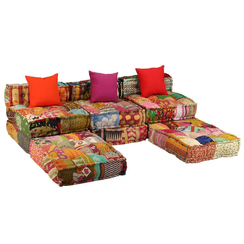 3-Seater Modular Pouffe Patchwork Multicolour Convertible Sofa Bed Lounger