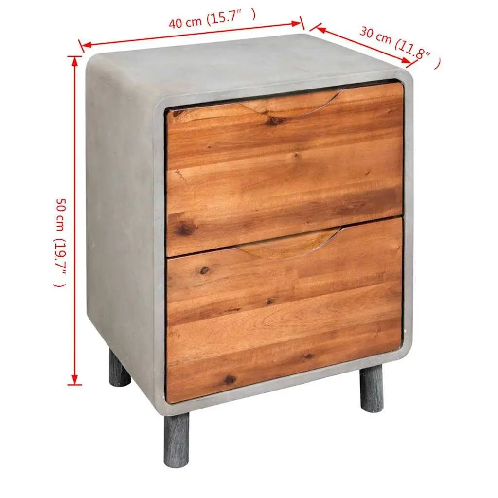 Bedside Table Industrial Style Concrete Frame Grey 40 x 30 x 50 cm