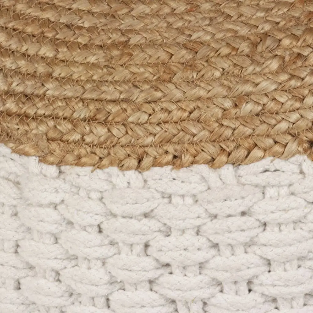Woven Knitted Pouffe Footstool Ottoman Jute Cotton White 50x35cm Relaxation