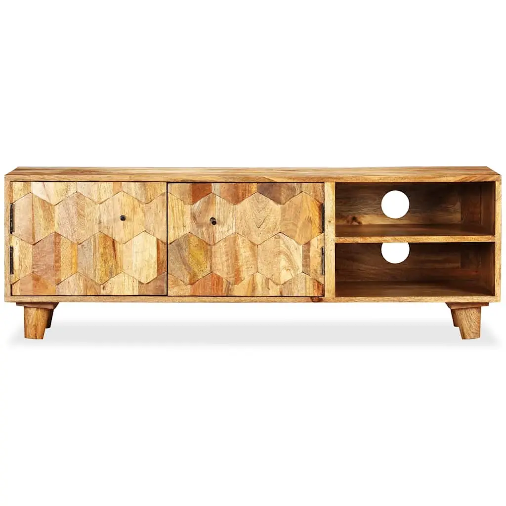 TV Cabinet Solid Mango Wood Lowboard Living Room Storage Unit Brown 118x35x40cm