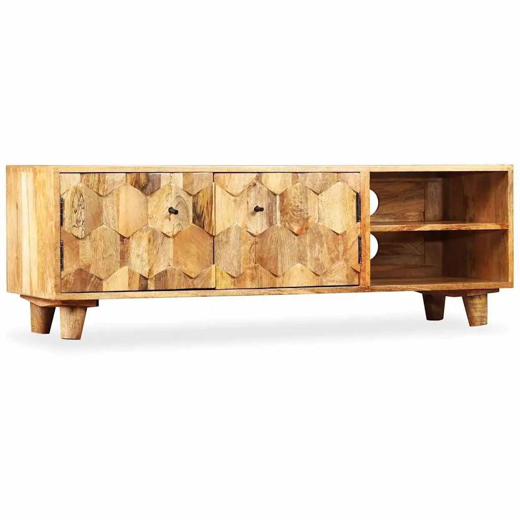 TV Cabinet Solid Mango Wood Lowboard Living Room Storage Unit Brown 118x35x40cm