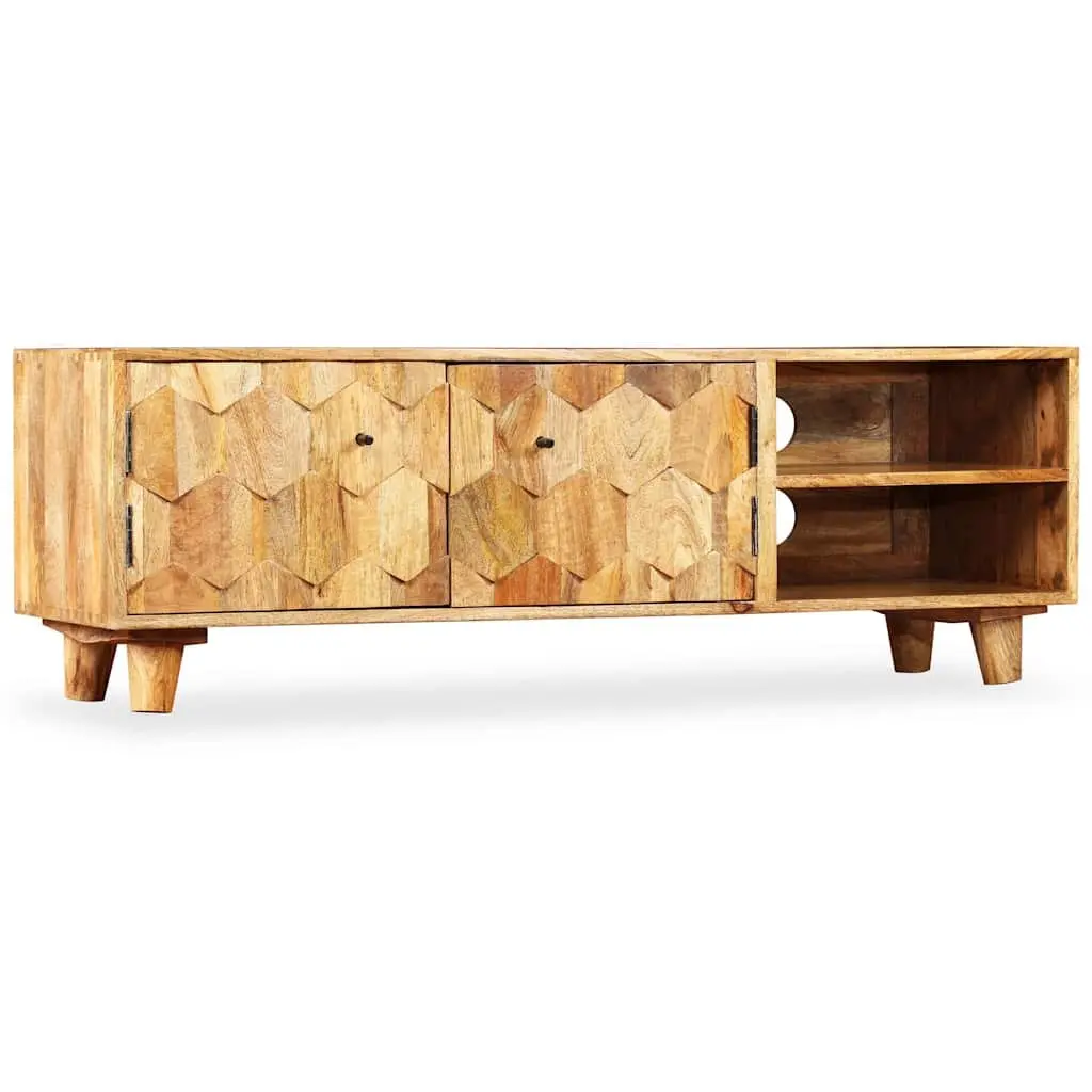 TV Cabinet Solid Mango Wood Lowboard Living Room Storage Unit Brown 118x35x40cm