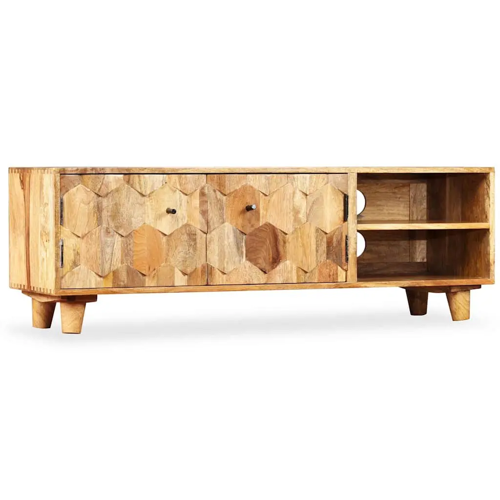 TV Cabinet Solid Mango Wood Lowboard Living Room Storage Unit Brown 118x35x40cm
